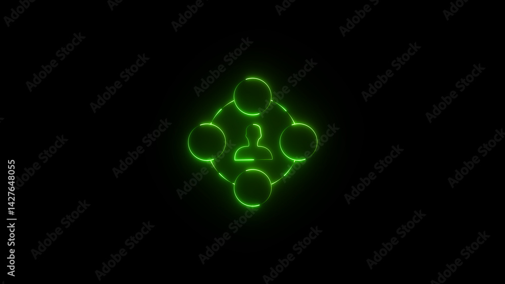 Poster neon line social network icon on black background. digital networking concept, networking and connec