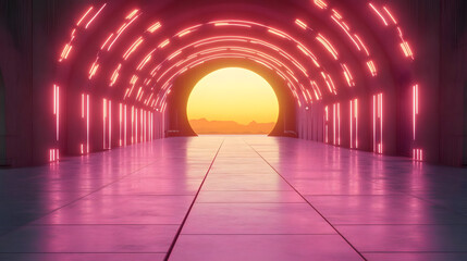 Neon Tunnel Leads to Sunset View