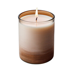 A candle with a soft glow, featuring layered colors in a sleek glass container, radiating warmth and ambiance.