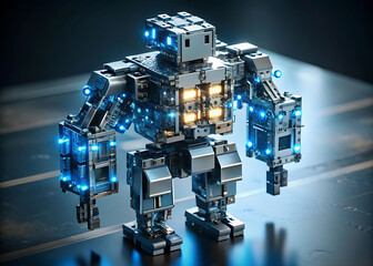 Programmable Matter Robot: Metallic Chrome Voxels Forming Humanoid 
