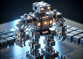 Programmable Matter Robot: Metallic Chrome Voxels Forming Humanoid 