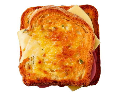Croque Monsieur, top view, white background 