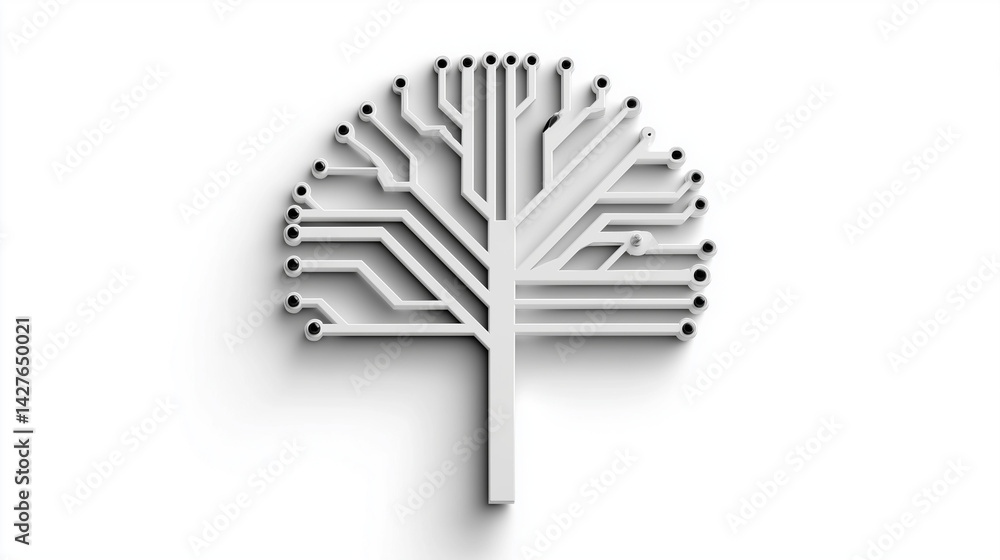 Poster circuitry tree: a stylized depiction of a tree formed by intricate electronic circuitry, representin