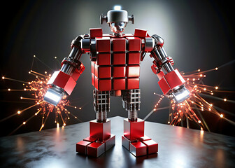 Programmable Matter Robot: Metallic Chrome Voxels Forming Humanoid 