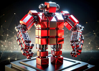 Programmable Matter Robot: Metallic Chrome Voxels Forming Humanoid 