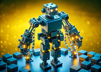 Programmable Matter Robot: Metallic Chrome Voxels Forming Humanoid 