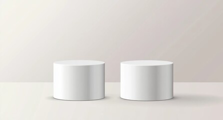 White cylinder podiums on light background for product display