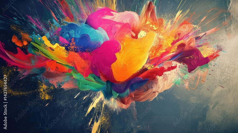 Poster Colorful Paint Explosion, Artistic Design. Vibrant Abstract Background With Dynamic Splash Effect For Creative Projects.