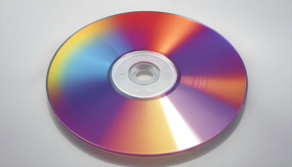 Vibrant reflections on a compact disc create a colorful and dynamic visual against a gray backdrop.