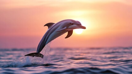 Dolphin's Sunset Leap: A Serene Ocean Scene