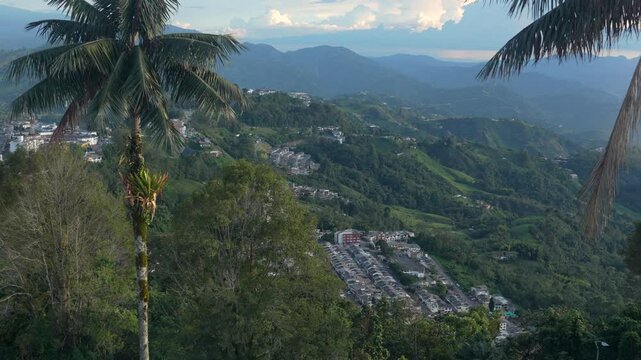 View from the Chipre Tower, looking toward the green mountains and residential neighborhoods of Manizales