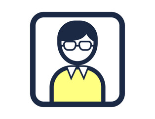 メガネをかけた人の四角いシンプルなカラーイラストアイコン