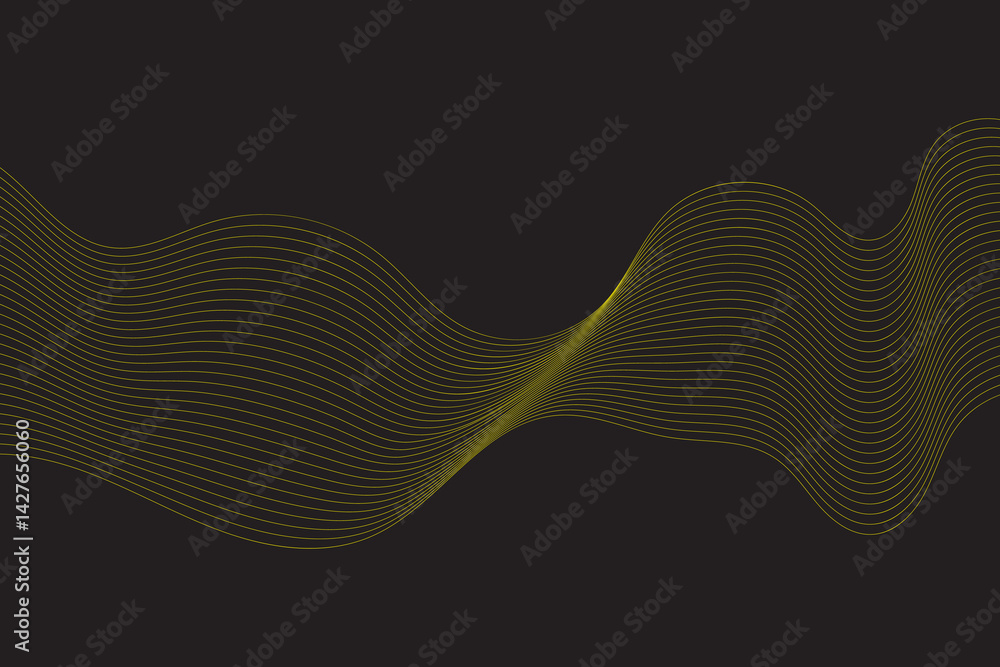 Poster abstract modern background with yellow wavy lines and particles. technology backdrop. eps10