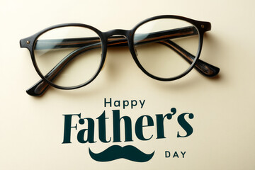 Stylish Glasses with Happy Father's Day Text on Light Background for Greeting Card Design