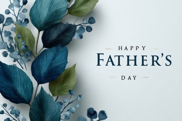 Elegant Floral Design for Father's Day Greeting Card with Blue and Green Leaves