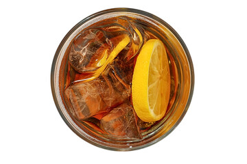 Iced tea served in a glass with lemon and ice for a cool drink, isolated on white, PNG