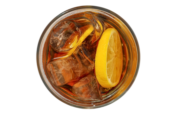 Iced tea served in a glass with lemon and ice for a cool drink, isolated on white, PNG