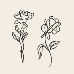 Elegant Minimalist Line Art Floral Design Two Flowers