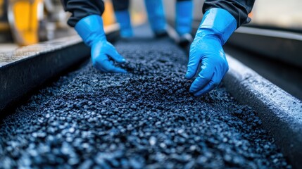 Industrial Workers Inspecting Recycled Plastic Granules.