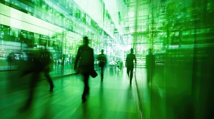 Fototapeta premium Green City Rush Blurred Business People in Modern Mall.