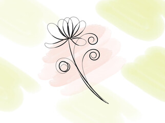 Elegant Minimalist Line Art Flower on Watercolor Background