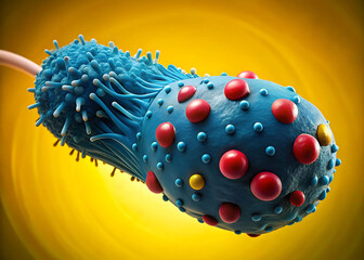 Biohybrid Microswimmer: E. coli Cell on Janus Bead in Bloodstream (3D Render)