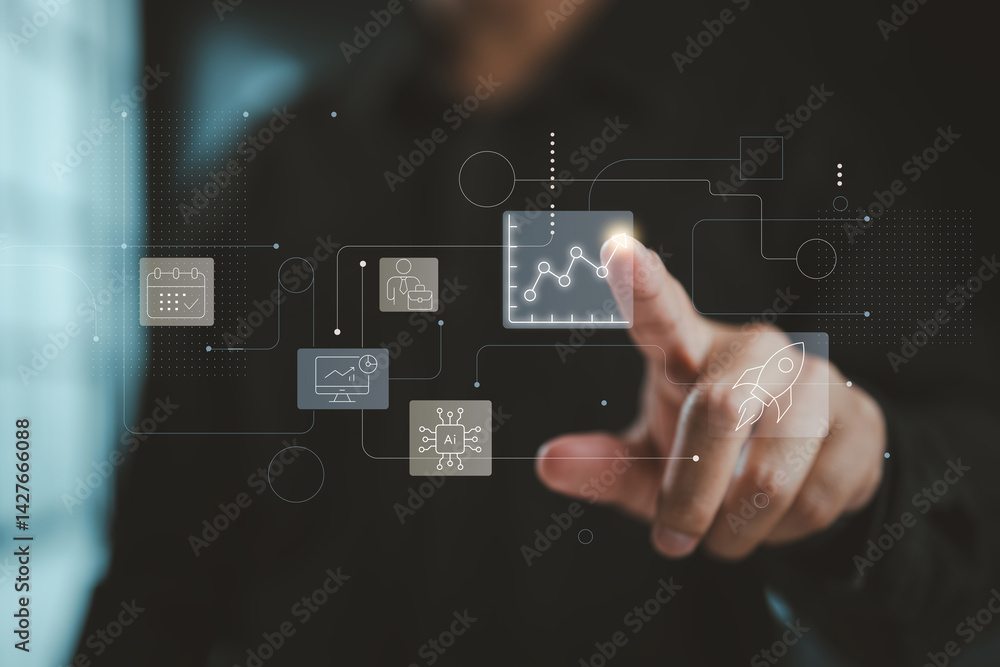 Aufkleber Touching interactive analytics to drive business growth and AI insights.