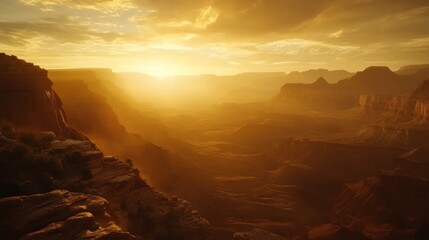 Canyon Sunrise: Golden Hues and Dramatic Cliffs