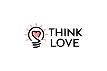 Think love bulb idea heart logo icon