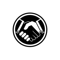 Obraz premium Stylish black and white icon of two hands shaking inside a circle, concept for partnership, teamwork, agreement, and collaboration