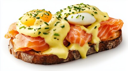 toast with avocado, sliced salmon, and egg. toast. avocado. salmon. egg