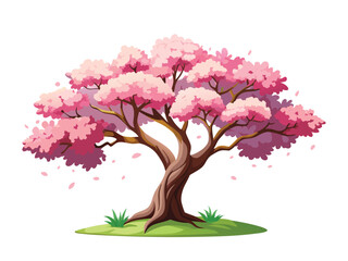 Fototapeta premium Pink Blossom Tree Illustration – Spring Cherry Art on White Background