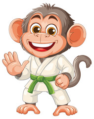 Cheerful Cartoon Monkey in Karate Outfit