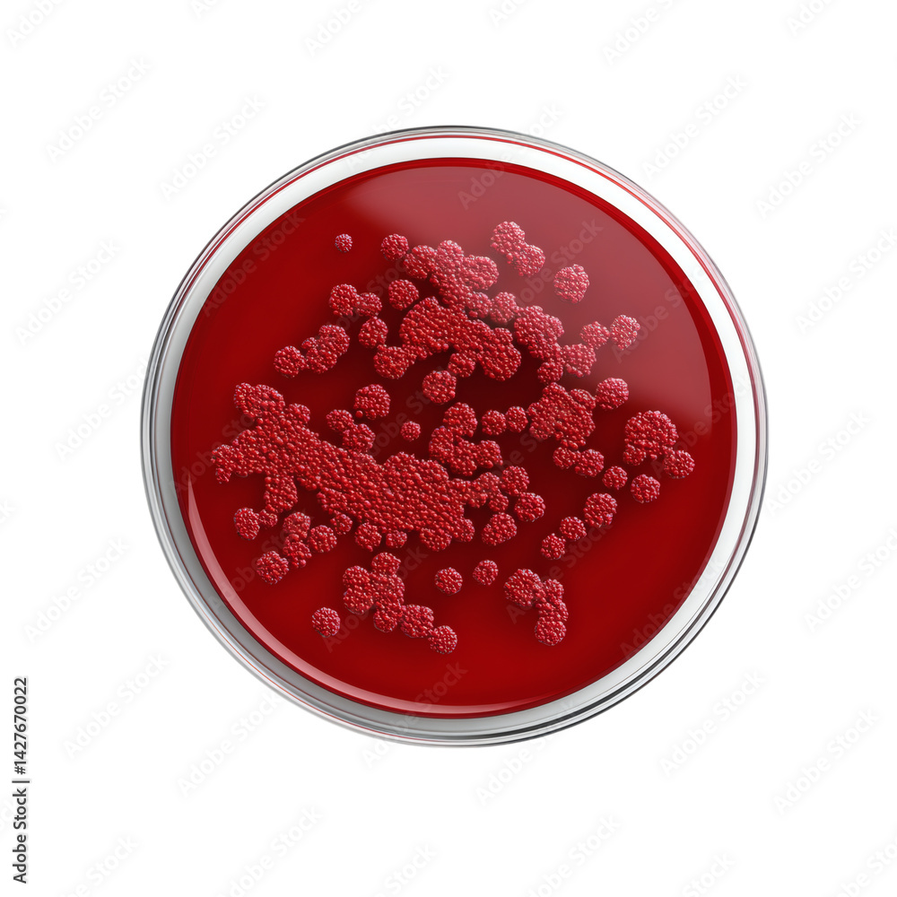 Poster realistic petri dish with visible bacteria culture in agar gel, placed on white background with marg
