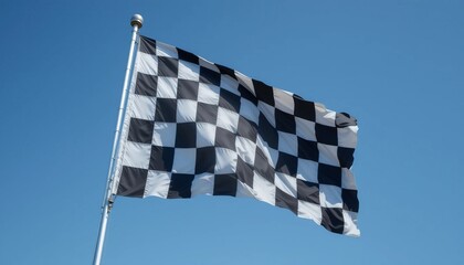 a checkered flag waves against the sky, signaling the race finish and a taste of victory in the speed-fueled competition