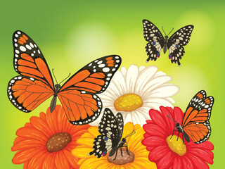 Butterflies and Flowers in Vibrant Vector Illustration