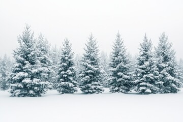 Naklejka premium Snow Covered Trees. Winter Christmas Scene with Frosty Spruce Trees in White Snow Landscape