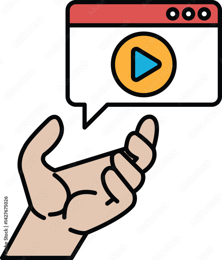 Poster a hand holding a remote control with a red and yellow button