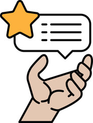 A hand holding a star and a speech bubble