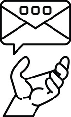 hand holding an envelope with a speech bubble on it