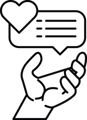 hand holding a heart with a speech bubble