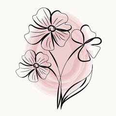 Elegant Line Art Flowers with Pink Watercolor Background