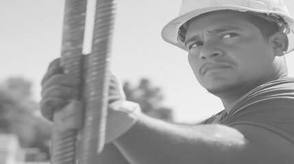 Obraz premium Construction Worker Holding Rebar