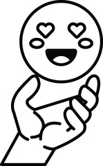 cartoon hand holding a heart with a smiley face