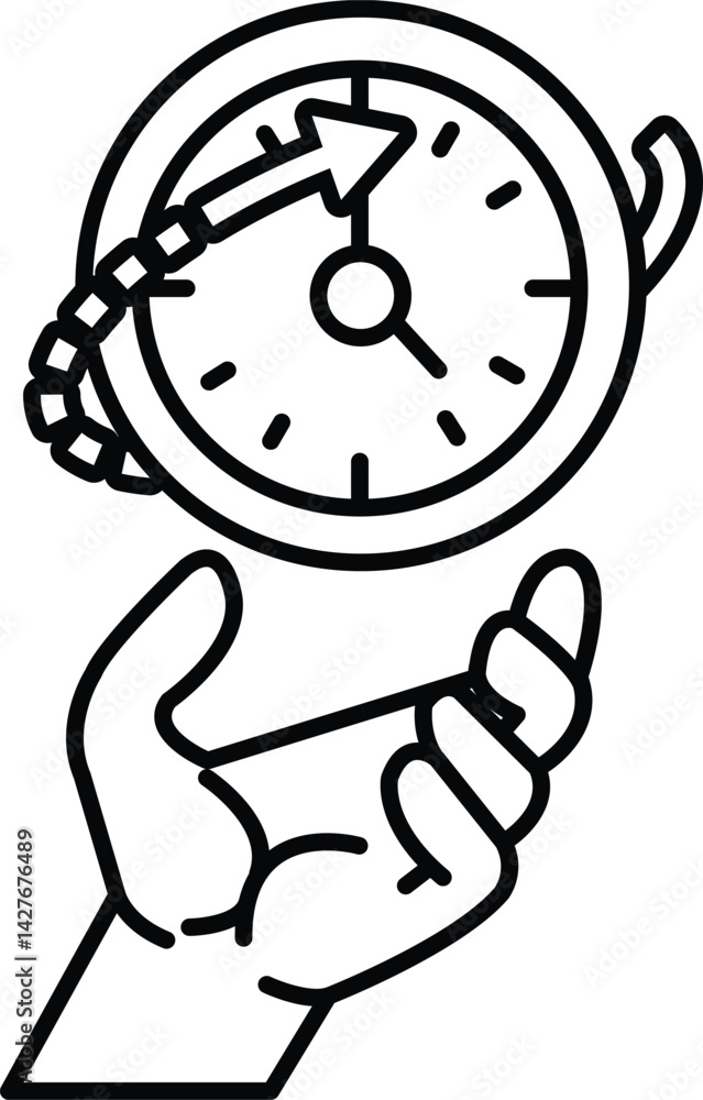Poster a hand holding a clock with the hands pointing to the numbers 1 and 12
