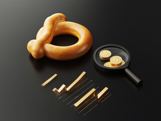 Cryptocurrency Investment, Bread Symbol, Analysis, Black Background