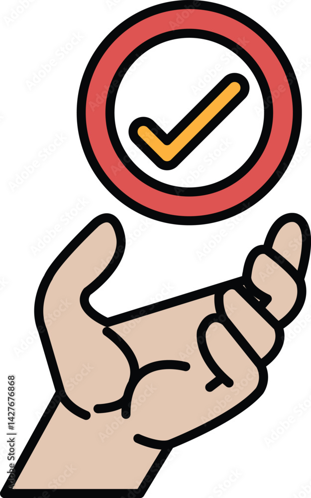 Poster a hand holding a red circle with a check mark in the middle