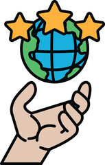 A hand holding a globe with three stars on it