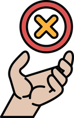 A hand holding an X with a red circle around it