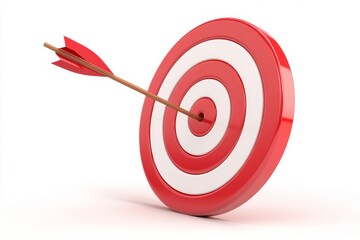 Red target with arrow hitting the bullseye on white background